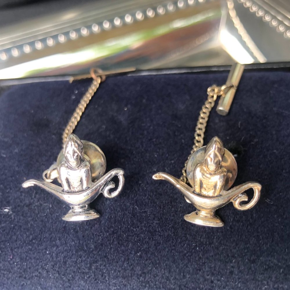 Two Gold & Silver toned Genie in a Lamp Tie Clips